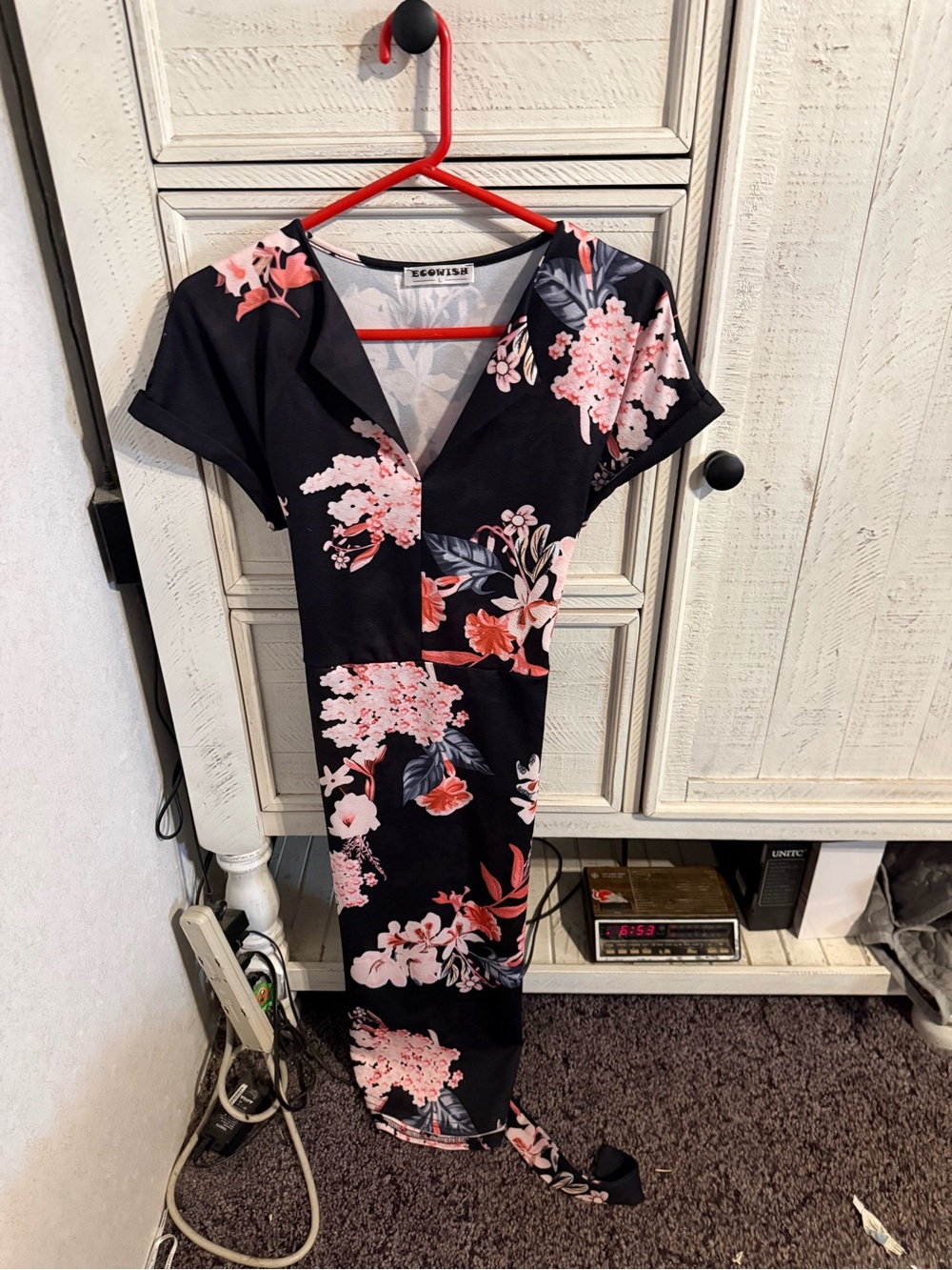 EcoVish Black Maxi Dress with Pink Floral Print